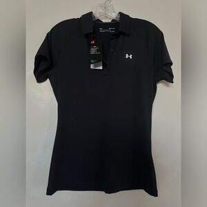 NWT Under Armour UA Zinger Polo Shirt HeatGear Black Fitted Women’s Small